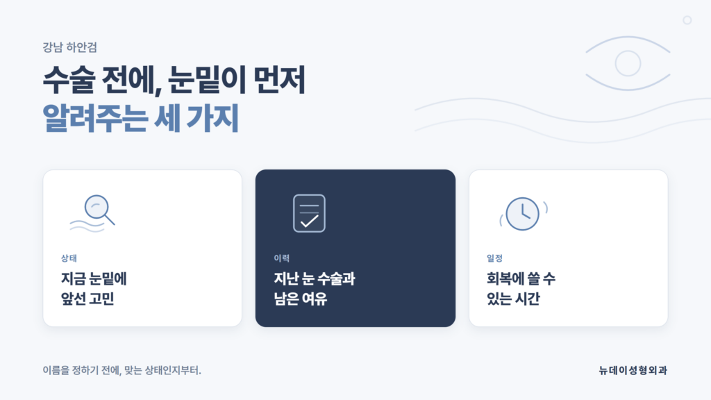 강남 하안검 수술 전 확인하는 눈밑 상태 기준을 정리한 뉴데이성형외과 자료 이미지